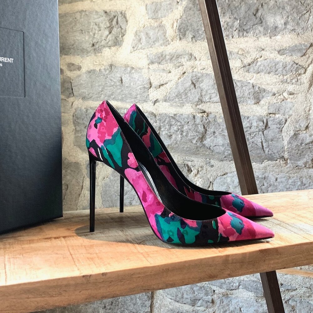 Saint Laurent Paris Fabric Flower Jacquard Pumps - Picture 1 of 11